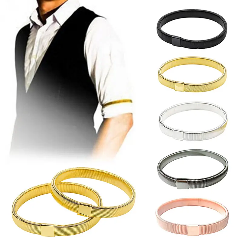Men'S Accessories Clothing - 2 個男性伸縮性アームバンドユニセックス伸縮性シャツスリーブホルダー伸縮性弾性金属スリーブガーター衣類付属品