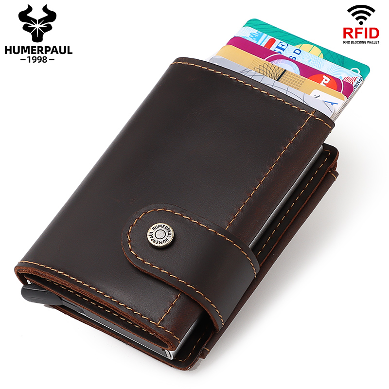 Card Case Minimalist - 男性用ミニマリストアルミカードホルダー,クレイジーホースヴィンテージカードホルダー,カードホルダー,ケース,高品質
