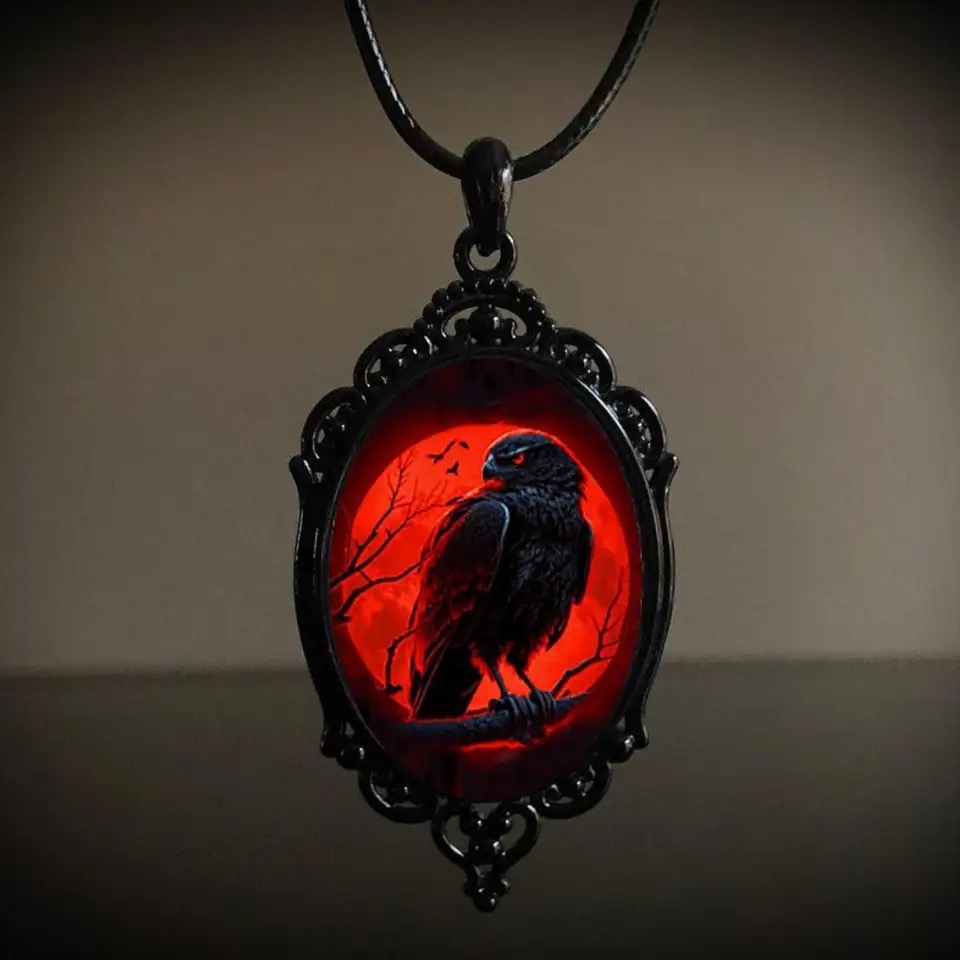 Men'S Vampire Accessories - ゴシック吸血鬼フクロウカメオネックレス女性男性ファッション異教魔女ジュエリーアクセサリーギフト血フクロウガラスチャームロープチェーンチョーカー