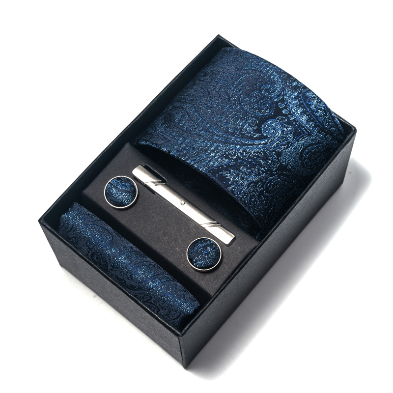 Men'S Accessories Gift Set Branded - ハイグレードホリデーギフトボックスブランド 8 センチメートルブルーペイズリーネクタイハンカチカフスセット男性ネクタイ衣類付属品誕生日ギフト