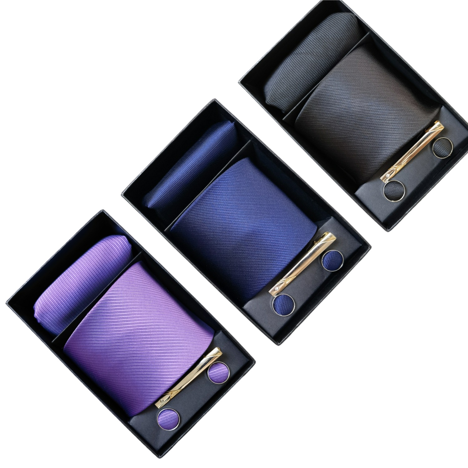 Men'S Accessories Gift Set Branded - ネクタイファッションブランド手作りソリッドネクタイハンカチカフスセットボックス付き男性用ネクタイスーツシャツアクセサリーギフト