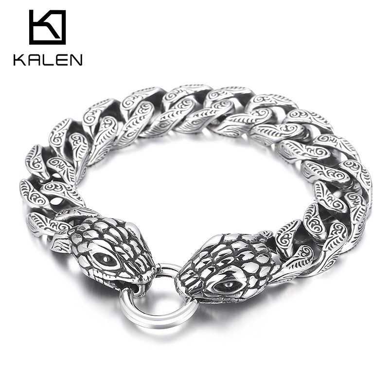 Men Accessories Bd - KALEN 15 ミリメートルスネークブレスレット男性用ヴィンテージ 316L ステンレス鋼縁石チェーンチャームジュエリーチャンキーゴシックトーテムアクセサリーギフト