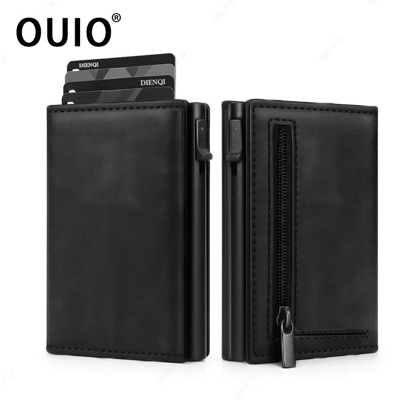 Card Case Minimalist - OUIO Rfid クレジットカードホルダー財布メンズ銀行カードホルダーアルミ金属ケーススリムミニマリストウォレット小銭入れスマート財布男性