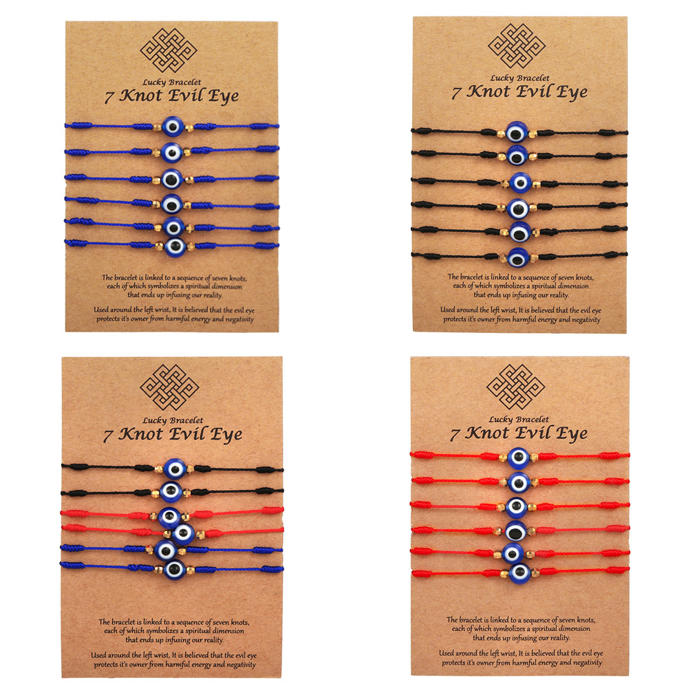 Men Accessories Evil Eye - 6 個ブルー邪眼ブレスレットセット女性男性用 7 ノット編組ロープ手首ブレスレット愛友情ジュエリーアクセサリー