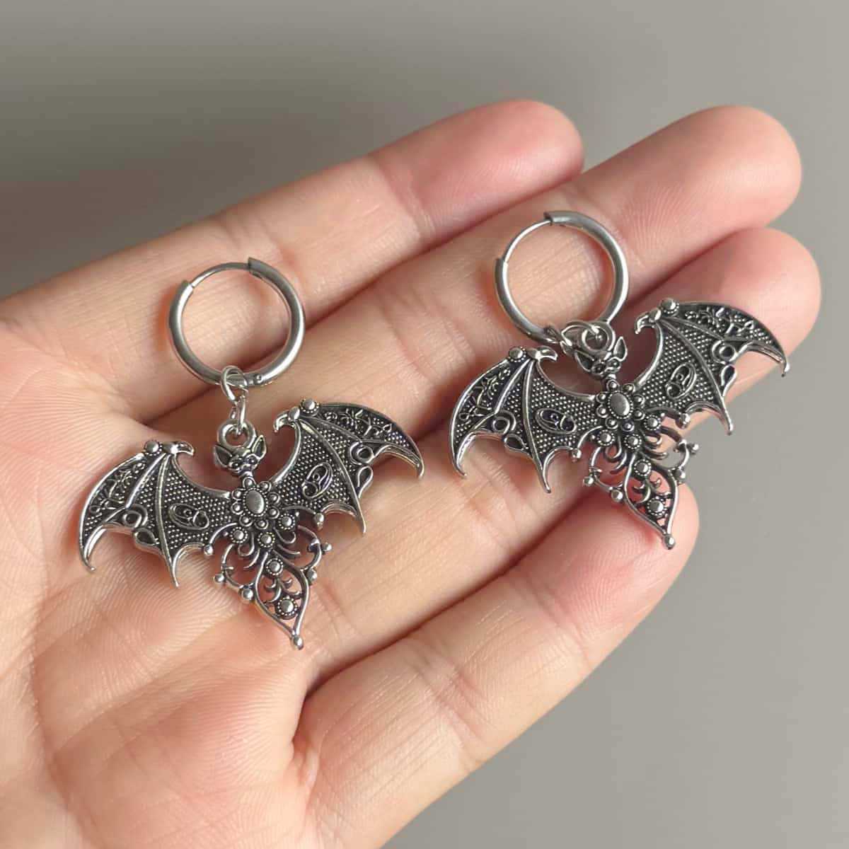 Men'S Vampire Accessories - ヴァンパイアバットイヤリング、ゴシックジュエリー、魔術アクセサリー、異教、ミステリー、彫刻入り、ヴィンテージ、オルタナティブ、女性男性用イヤリング