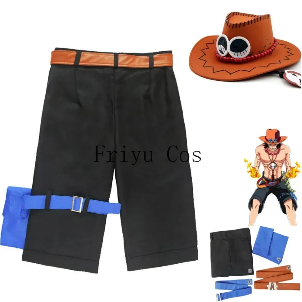 Men Accessories Kit - アニメポートガス·D·エースコスプレ衣装白ひげ海賊団黒ショーツサンシェード帽子アクセサリー男性女性カーニバルパーティースーツ