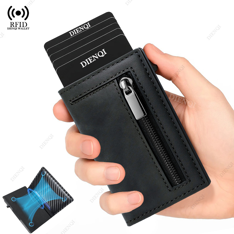 Card Case Minimalist - 磁気クレジットカードホルダー高級メンズ財布 Rfid ブロッキングポップアップミニマリスト財布レザー銀行カードホルダーケース男性用