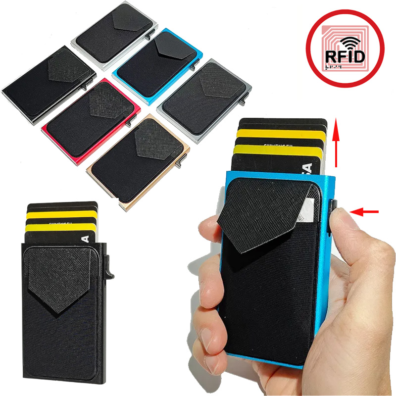 Card Case Minimalist - 2025 盗難防止スリムポップアップ財布ミニマリストクレジットカードホルダー男性女性 RFID ブロッキングミニメタルケースマルチカードホルダー