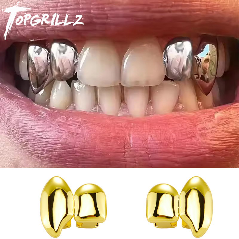 Men'S Vampire Accessories - TOPGRILLZ ヴァンパイア DIY ダブル牙グリルズ 光沢のある歯キャップ 取り外し可能