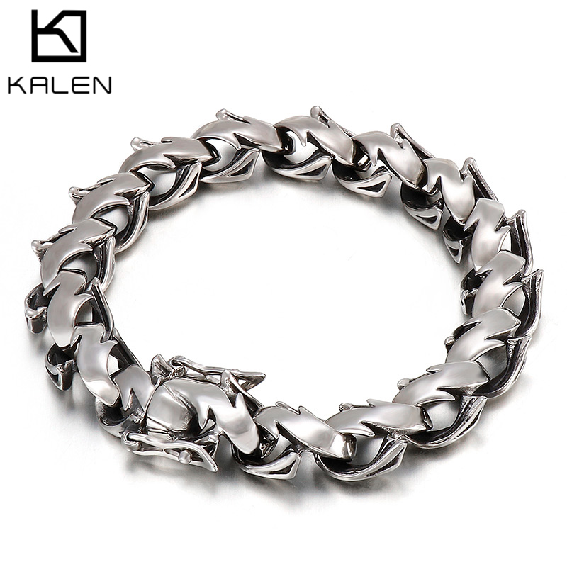 Men Accessories Bd - KALEN ポリッシュ分厚いブレスレットメンズユニークなリンクチェーンアクセサリーステンレス鋼 316L パンクファッションジュエリーボーイフレンドギフト