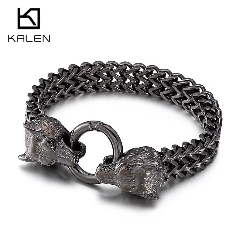 Men Accessories Bd - KALEN 19-23 センチメートルロックバイキングウルフチャームブレスレットメンズステンレス鋼メッシュチェーンパンクブレスレットバイカージュエリーギフトアクセサリー