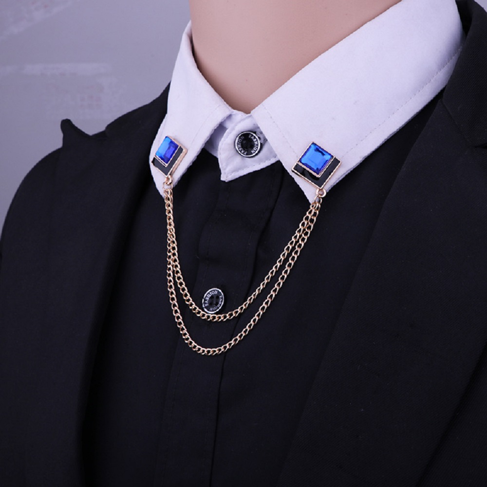 Men'S Accessories Clothing - クリスタルタッセルチェーンラペルピン、スーツシャツ用スクエアブローチ襟ピン、女性男性用ファッション衣料ブローチアクセサリー1個
