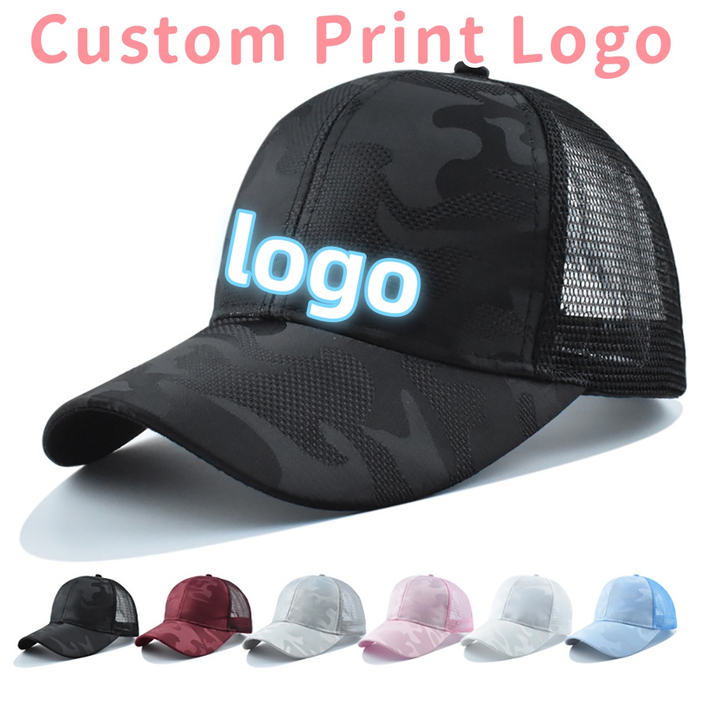 Hat Snapback Cap - カスタムプリントロゴ入り 夏用通気性メッシュ迷彩柄サンハット 野球帽 メンズ レディース 調整可能