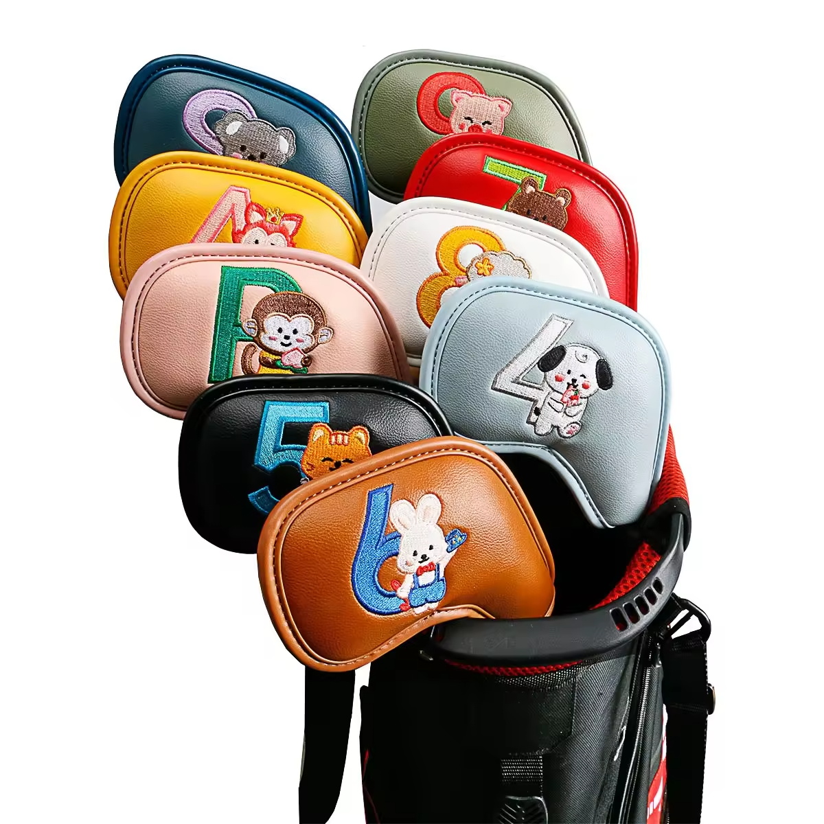 Men'S Mens Accessories - 9個入りのかわいい漫画風動物ゴルフアイアンヘッドカバー、PUレザー刺繍クラブプロテクター、男性女性ゴルファーへのゴルフアクセサリーギフト