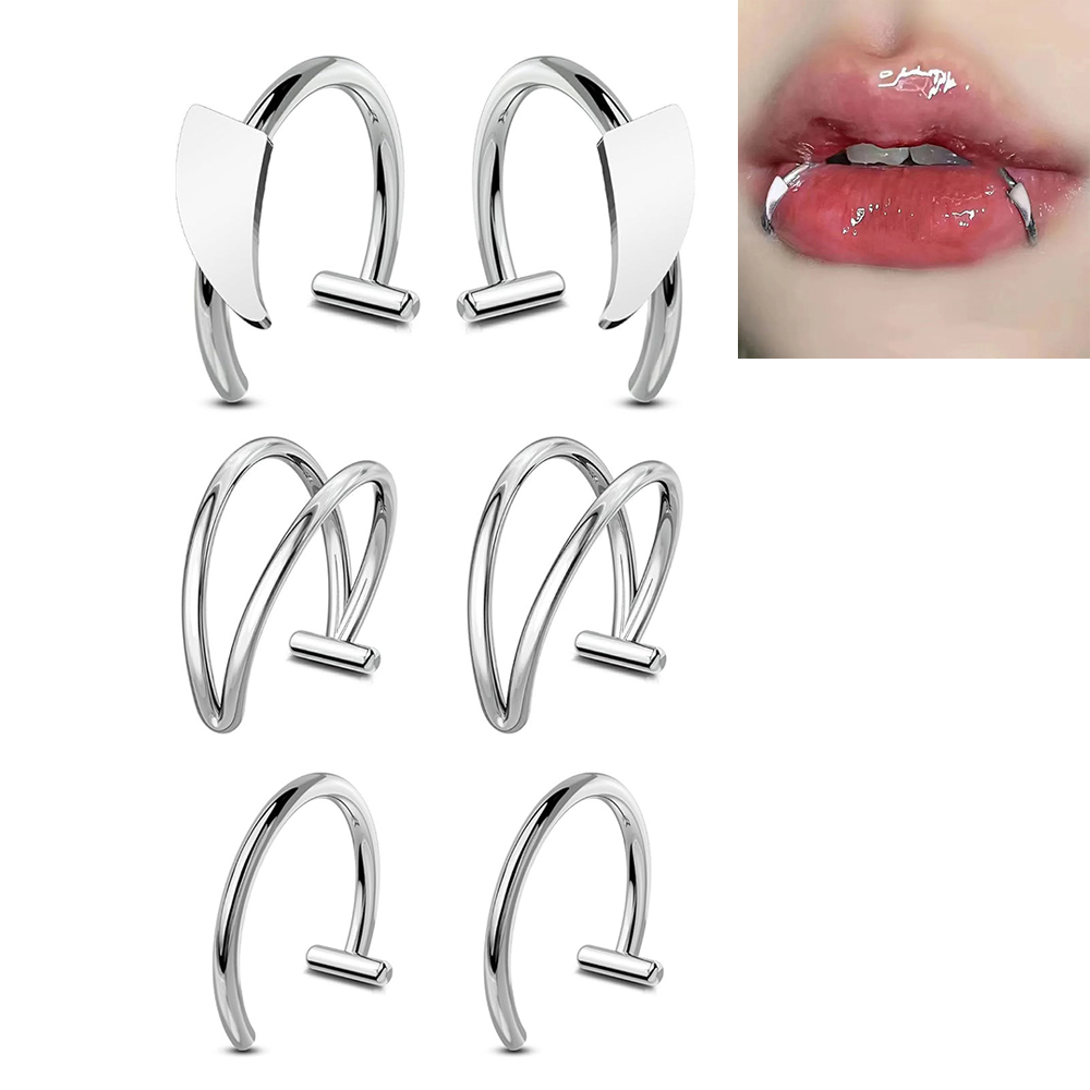 Men'S Vampire Accessories - 6個入り ステンレス製 フェイクリップリング 吸血鬼の歯リング 調整可能 ノンピアス