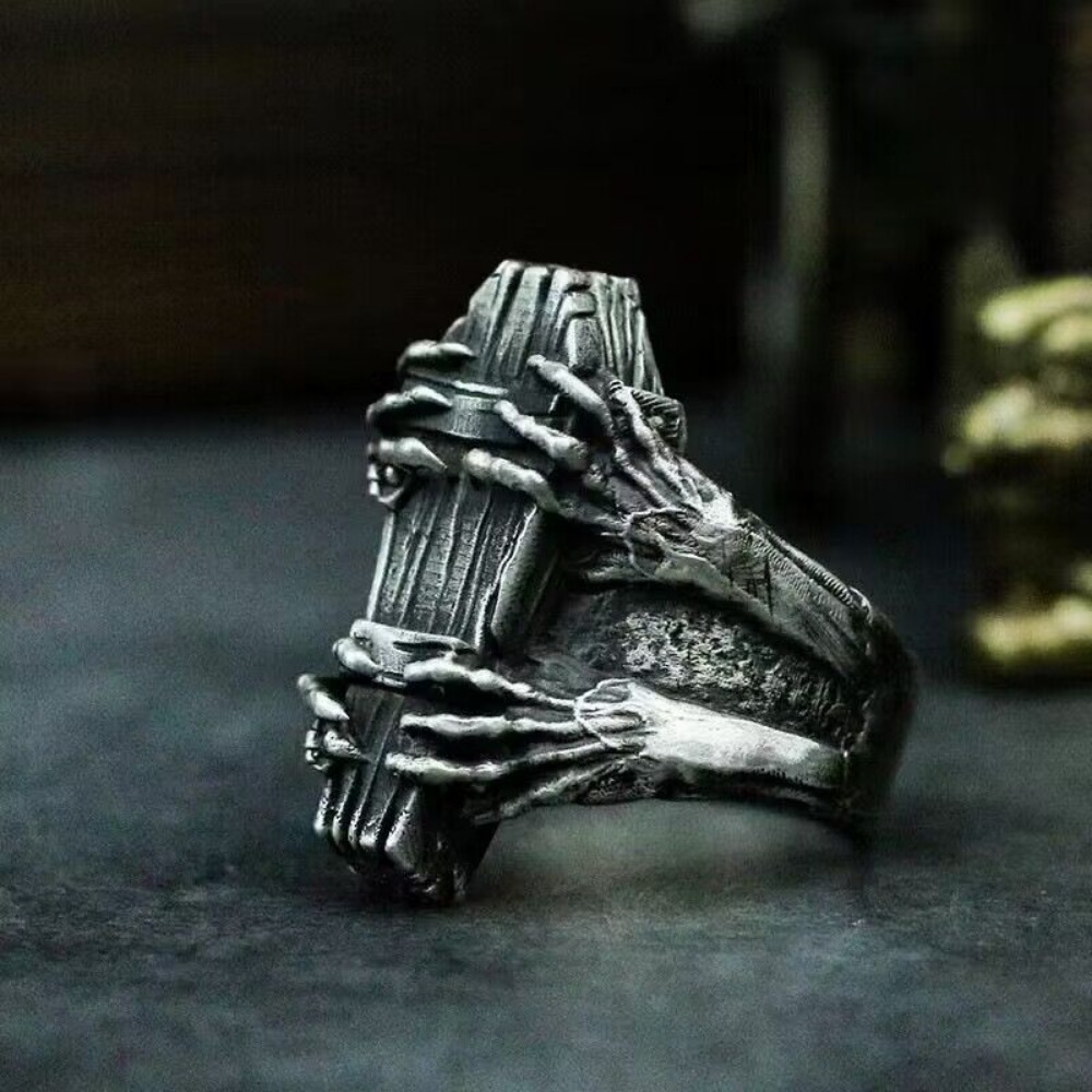 Men'S Vampire Accessories - クラシックヴィンテージ棺ゴースト爪ヴァンパイア悪魔リングメンズ調節可能なサイズオープンエンドリングゴスパンクヒップホップジュエリーパーティーの好意