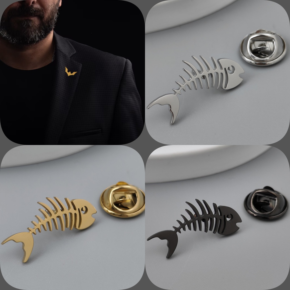 クリエイティブな魚の骨の金メッキバッジ、メンズカラーブローチ - Men'S Accessories Gift Set Branded のレビューと価格