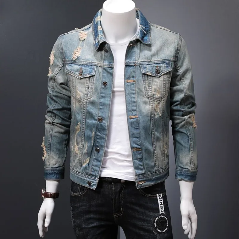 ボタン付きメンズパッド入りデニムジャケット,カウボーイコート - Men'S Accessories Clothing のレビューと価格
