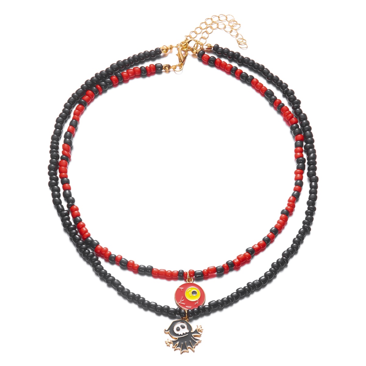 二重層邪眼ペンダントネックレスハロウィンゴーストビーズチョー - Men Accessories Evil Eye のレビューと価格