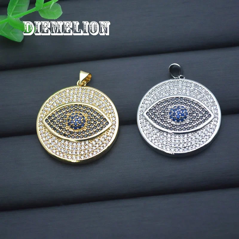 大きな丸いフルキュービックジルコニアブルー邪視ペンダント高品 - Men Accessories Evil Eye のレビューと価格