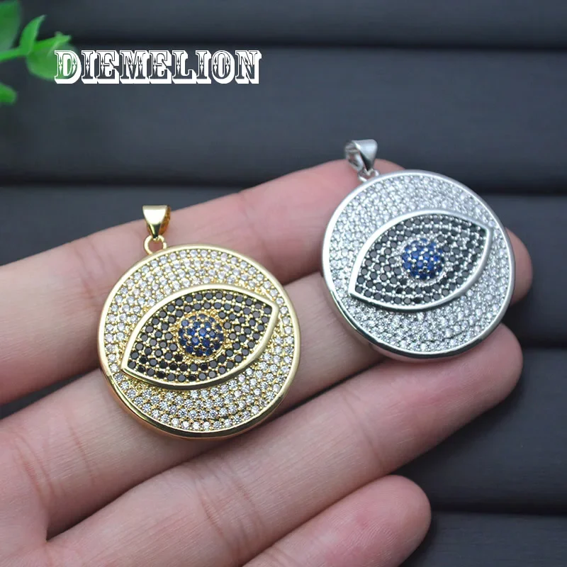 大きな丸いフルキュービックジルコニアブルー邪視ペンダント高品 - Men Accessories Evil Eye のレビューと価格