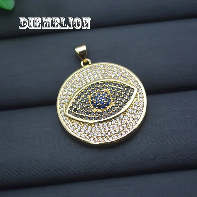 大きな丸いフルキュービックジルコニアブルー邪視ペンダント高品 - Men Accessories Evil Eye のレビューと価格