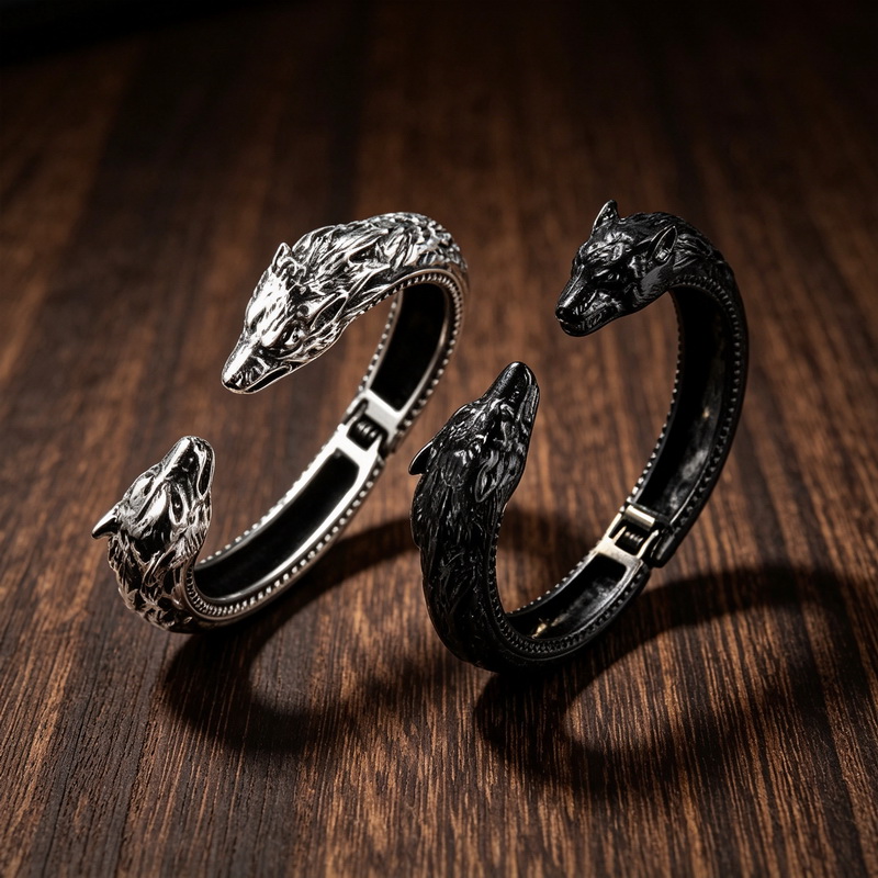 ダブルウルフヘッドオープニングブレスレットマンパンクストリー - Men Accessories Bd のレビューと価格