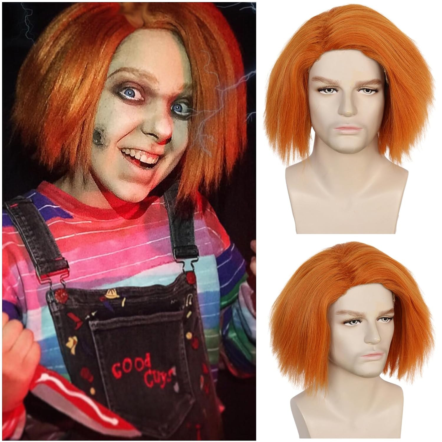 アニメチャッキーウィッグメンズオレンジコスプレウィッグふわふ - Men Accessories Bd のレビューと価格