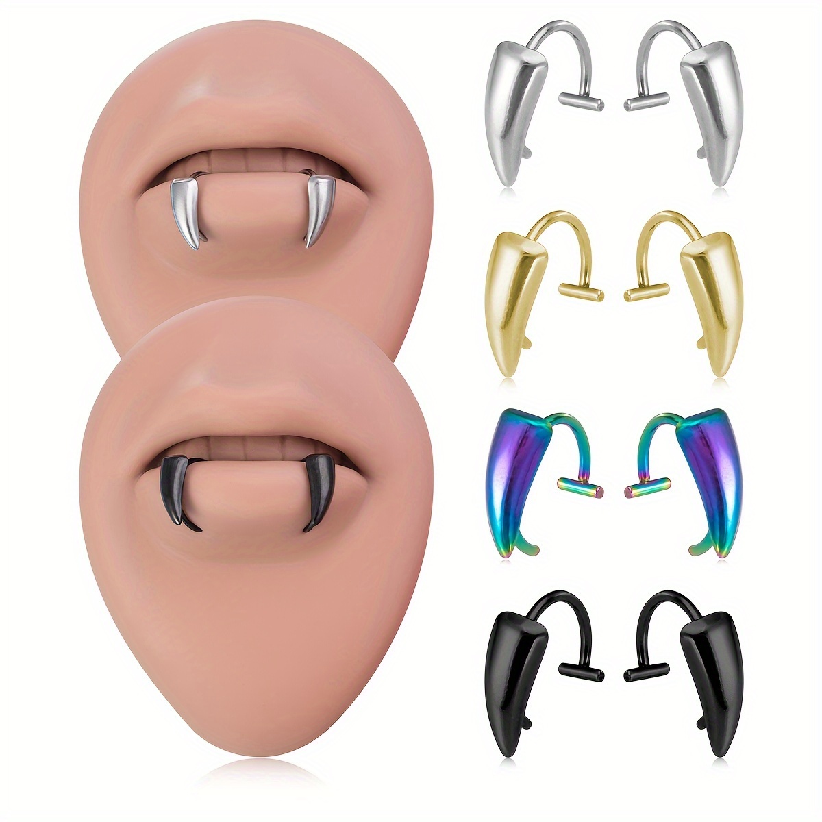 1 Pairステンレス吸血鬼歯唇リングヒップホップパンクゴシ - Men'S Vampire Accessories のレビューと価格