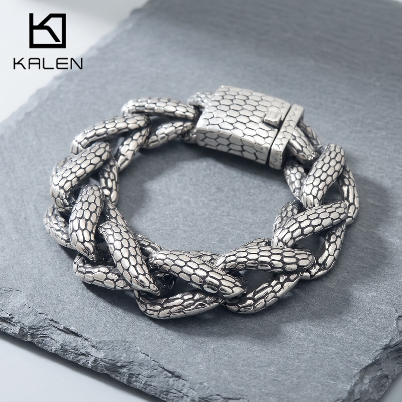 カレン スネークスキン キューバンリンク メンズブレスレット - Men Accessories Bd のレビューと価格